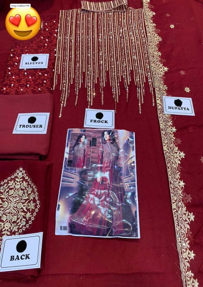 Indian chiffon embroidery frock with embroidery chiffon Dupatta