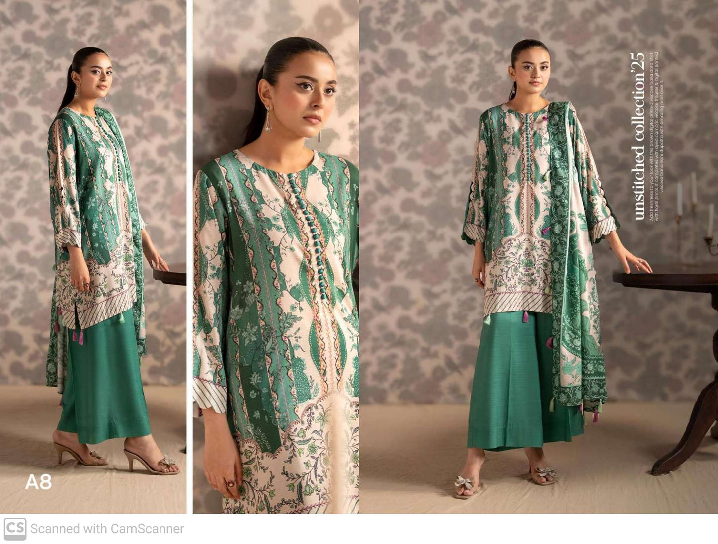 THREE-PIECE FRONT DIGITAL PRINTED LINEN