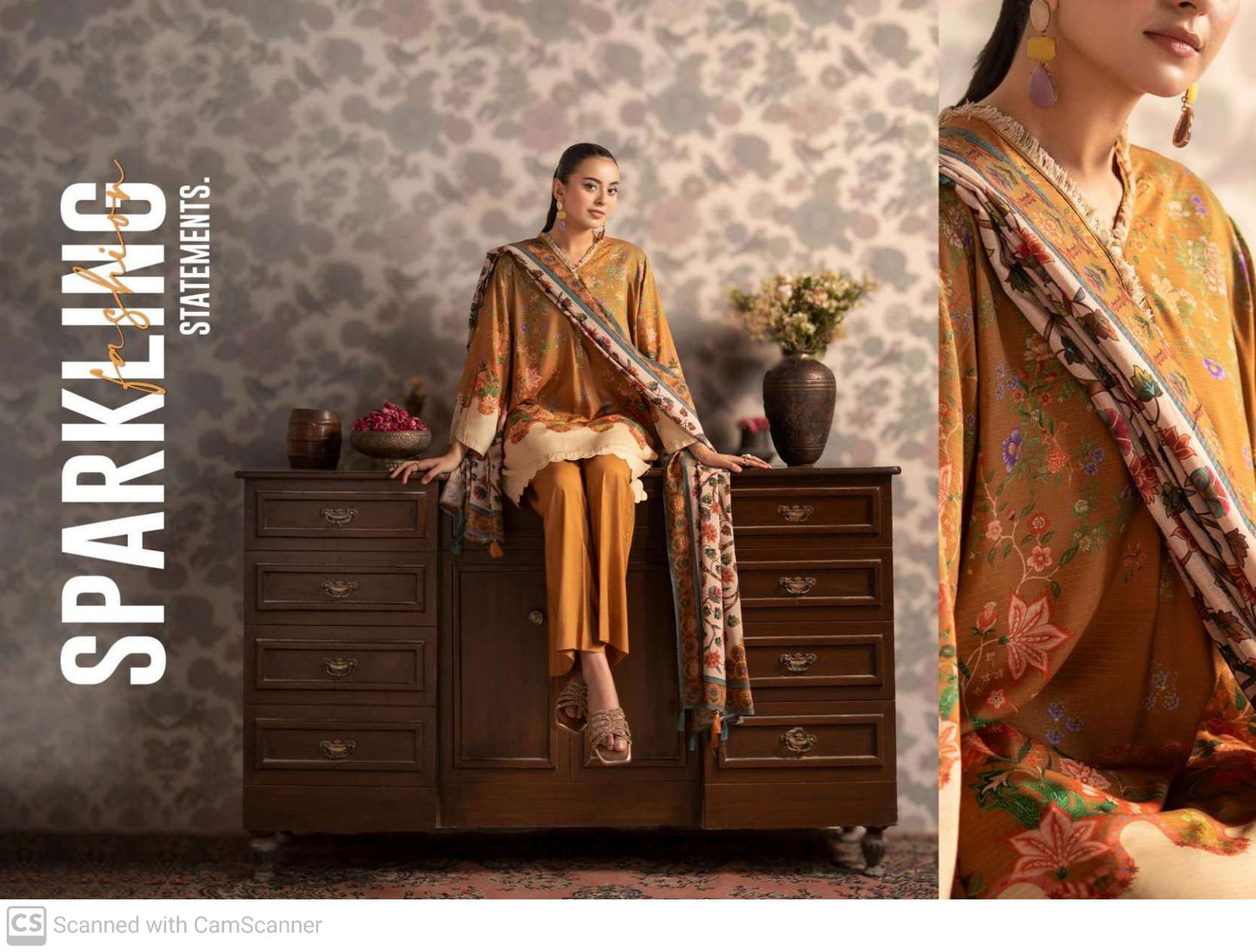 THREE-PIECE FRONT DIGITAL PRINTED LINEN