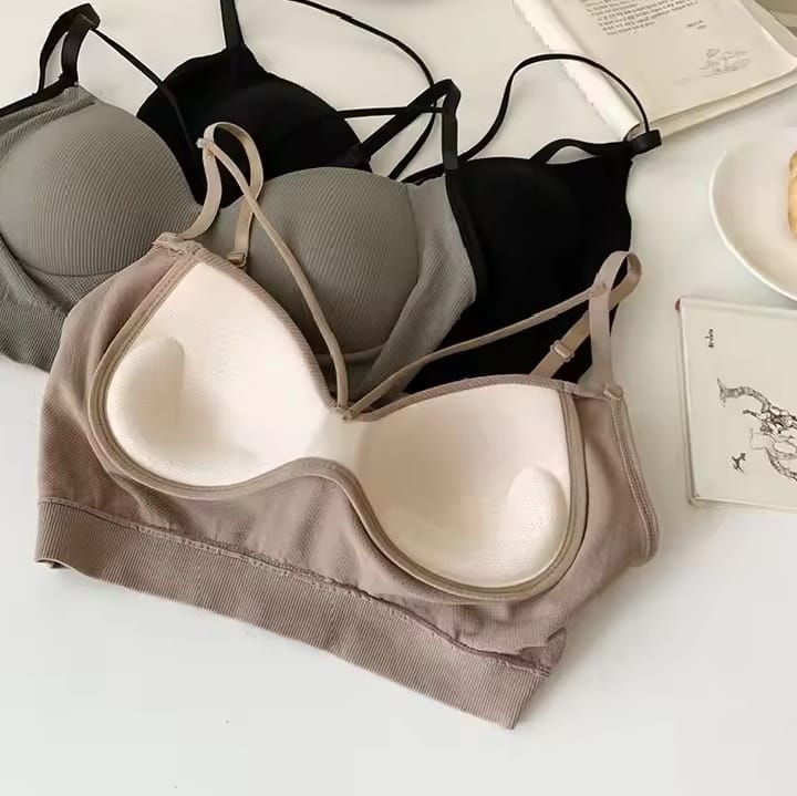 Soft Padd Fixed Cup Gather Underwear Sling Wrap Chest Sports V-neck Bra Women Cross Back Seamless Tube Top Bra